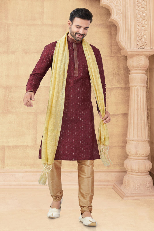 Vibrant Spectrum Maroon Long Kurta Pyjama For Men