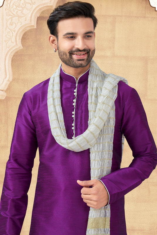 Dynamic Purple Embellished Long Kurta Pyjama Set