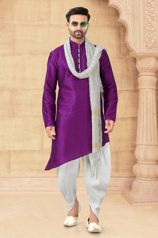 Dynamic Purple Embellished Long Kurta Pyjama Set