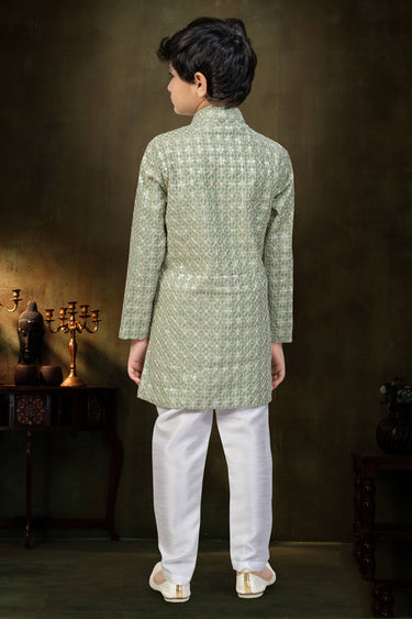 Art Silk Sea Green Readymade Indo Western For Boys