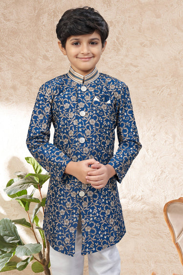 Art Silk Festive Wear Blue Readymade Indo Western For Boys