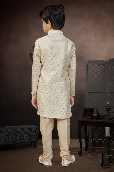 Beige Sangeet Wear Jacquard Wedding Wear Readymade Kurta Pyjama For Boys