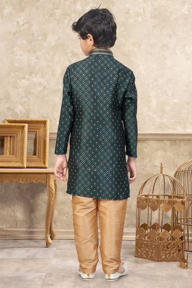 Dark Green Sangeet Wear Jacquard Fabric Readymade Kurta Pyjama For Boys