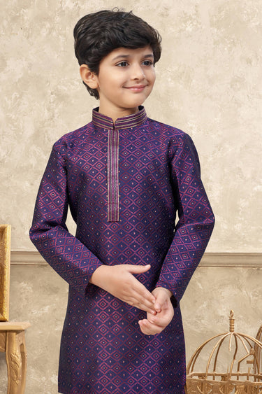 Jacquard Fabric Wine Boys Readymade Kurta Pyjama For Sangeet Wear