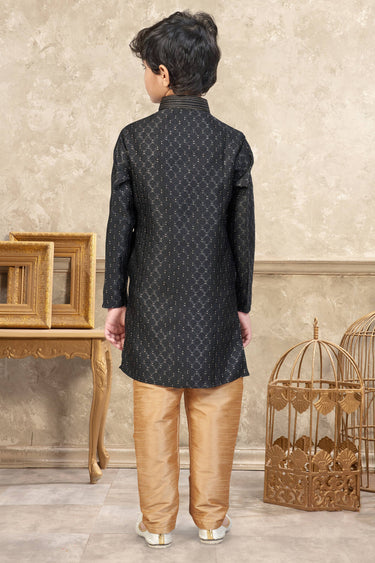 Black Sangeet Wear Jacquard Fabric Readymade Kurta Pyjama For Boys