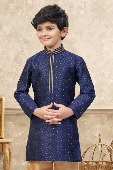 Navy Blue Sangeet Wear Jacquard Fabric Readymade Kurta Pyjama For Boys