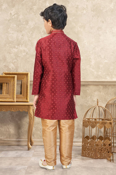 Jacquard Fabric Maroon Boys Readymade Kurta Pyjama For Sangeet Wear