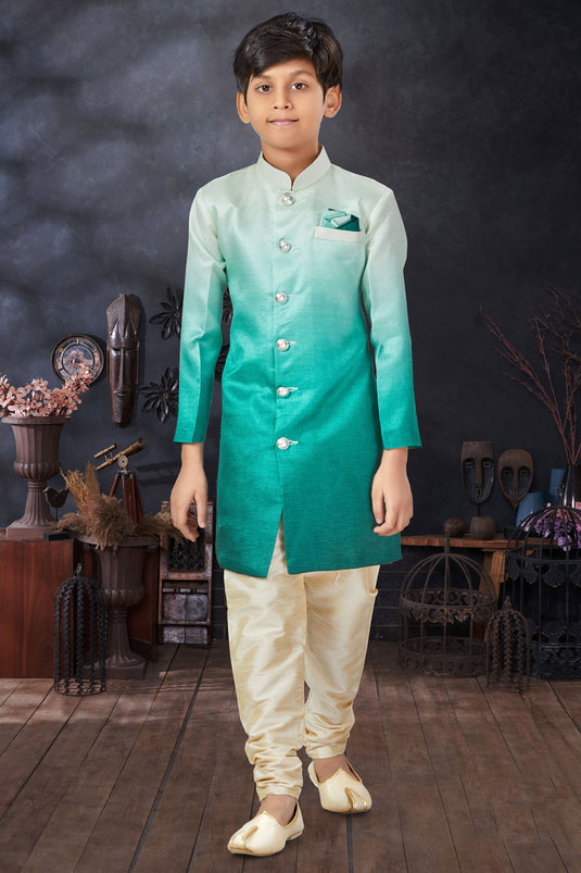 Teal Color Traditional Wear Readymade Indo Western For Boys