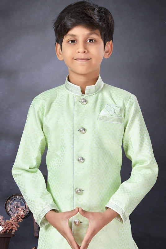 Occasion Wear Readymade Indo Western For Boys In Sea Green Color