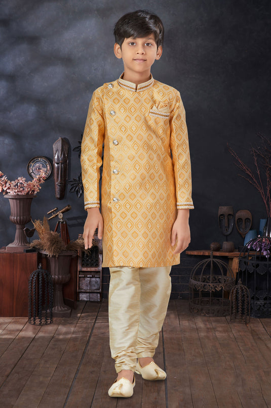 Golden Color Designer Readymade Indo Western For Boys