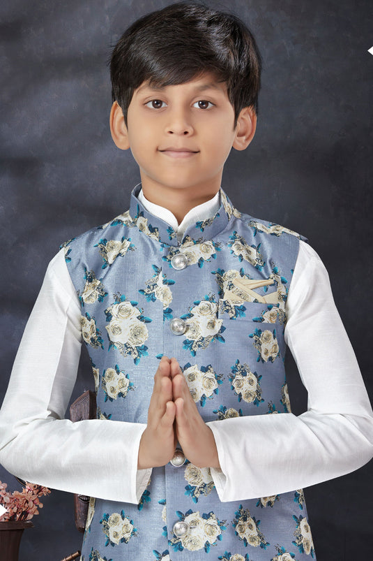 Occasion Wear Readymade Kurta Pyjama For Boys In Off White Color