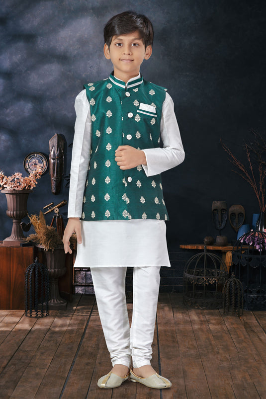 Designer Readymade Kurta Pyjama For Boys In Off White Color