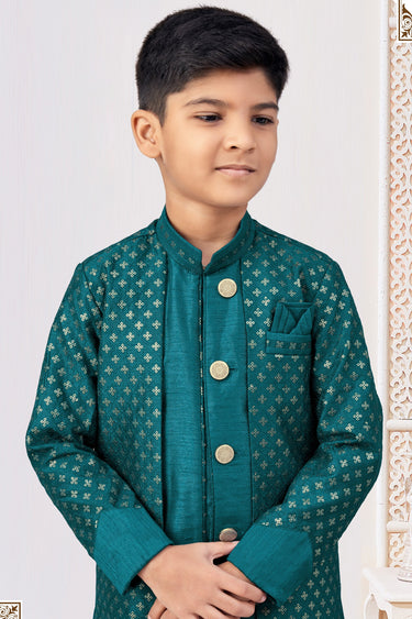 Teal Color Readymade Indo Western For Boys