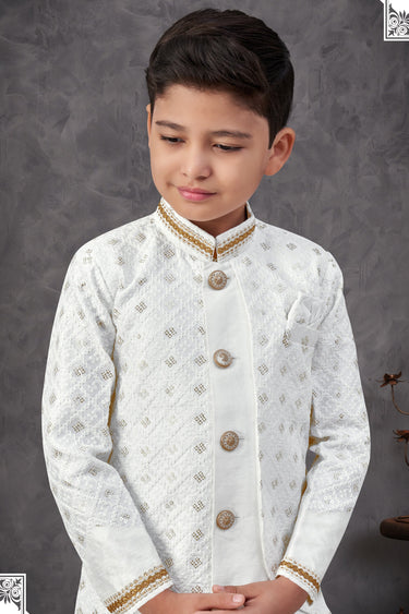 Traditional Wear Banarasi Silk Fabric Fancy Readymade Indo Western For Boys