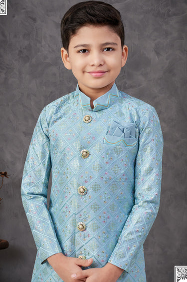 Sky Blue Color Traditional Wear Readymade Indo Western For Boys