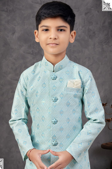Light Cyan Color Trendy Readymade Indo Western For Boys