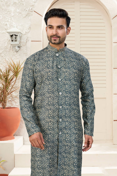 Jacquard Fabric Multi Color Wedding Wear Readymade Indo Western For Men