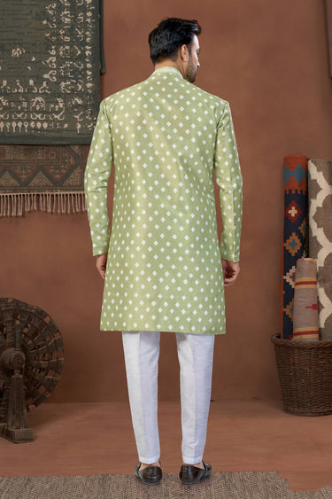 Off White Banarasi Silk Fabric Wedding Wear Readymade Indo Western For Men
