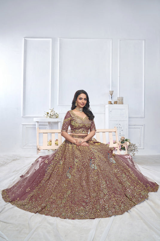 Alluring Net Dark Purple Wedding Lehenga Choli