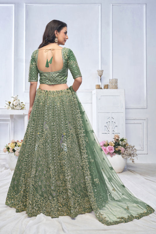 Appealing Net Green Wedding Lehenga Choli