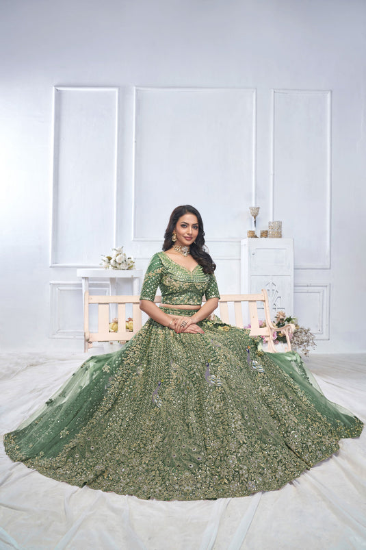 Appealing Net Green Wedding Lehenga Choli