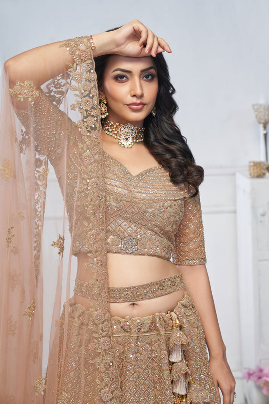 Engaging Net Mustard Wedding Lehenga Choli