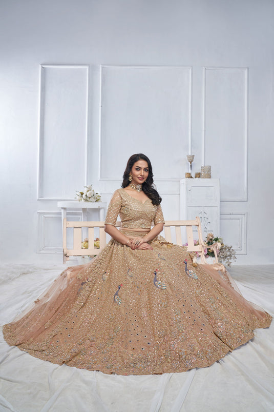 Engaging Net Mustard Wedding Lehenga Choli