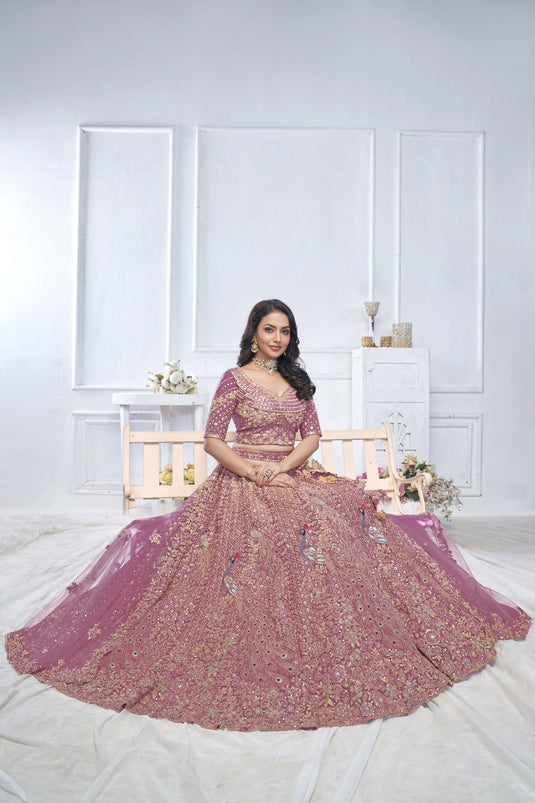 Captivating Net Pink Wedding Lehenga Choli