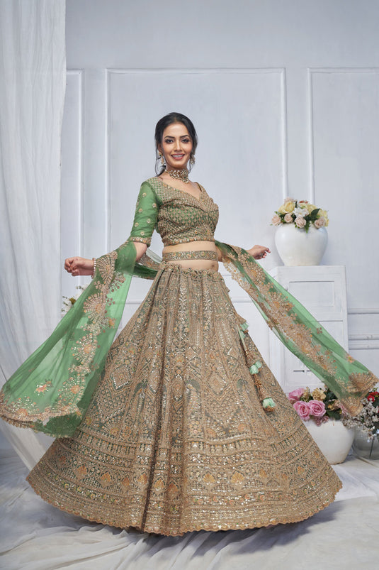 Gorgeous Net Green Wedding Lehenga Choli