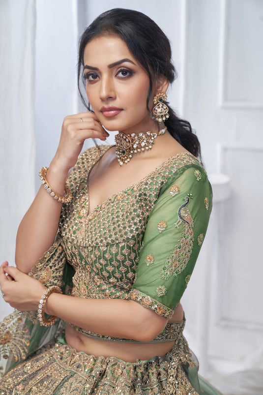 Gorgeous Net Green Wedding Lehenga Choli