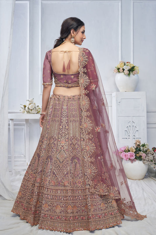 Striking Net Pink Wedding Lehenga Choli