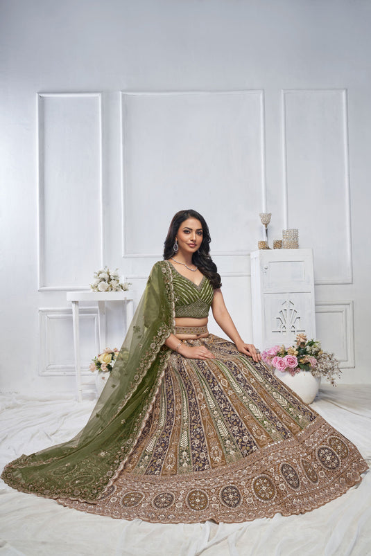 Beautiful Net Green Wedding Lehenga Choli