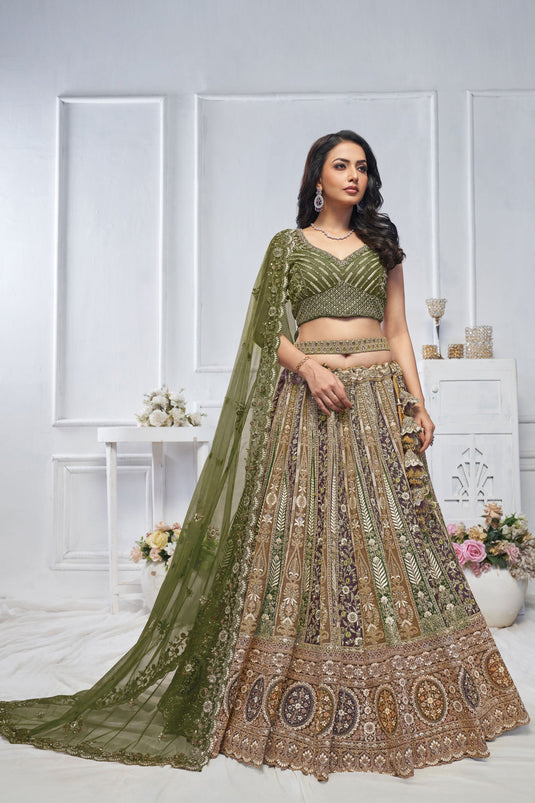 Beautiful Net Green Wedding Lehenga Choli