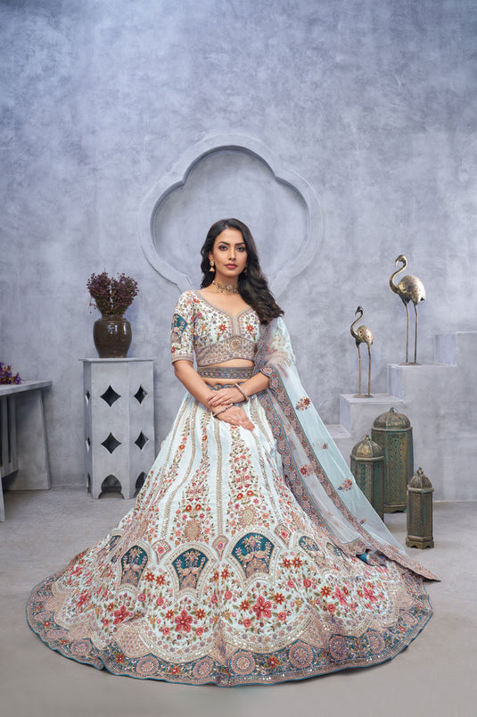 Enriching Organza Silk Sky Blue Wedding Lehenga Choli