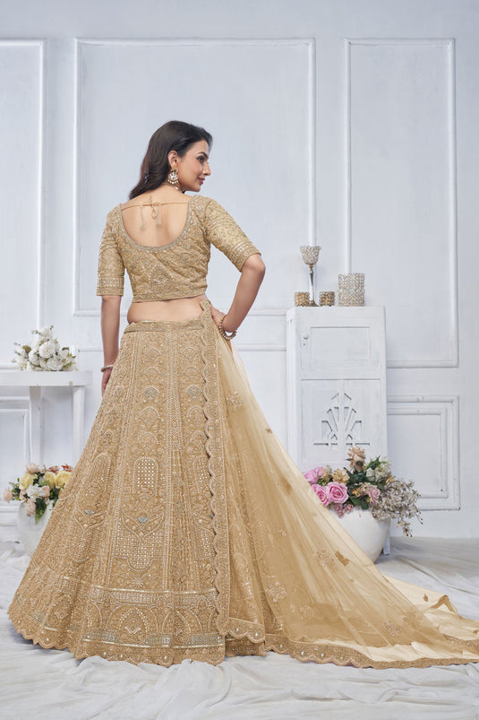 Majestic Net Golden Wedding Lehenga Choli