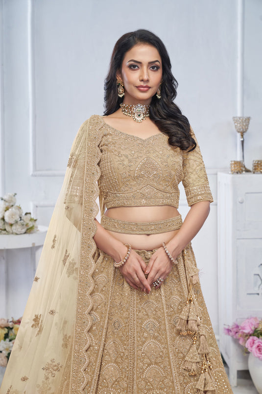 Majestic Net Golden Wedding Lehenga Choli