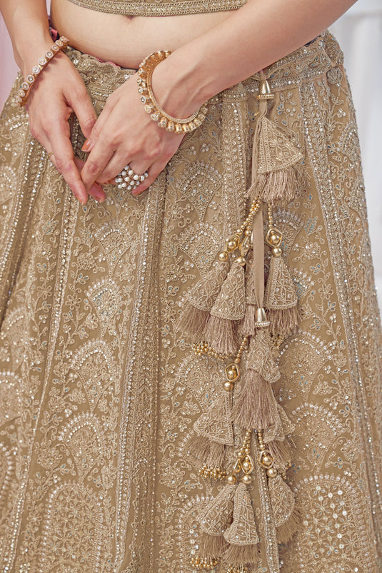 Majestic Net Golden Wedding Lehenga Choli