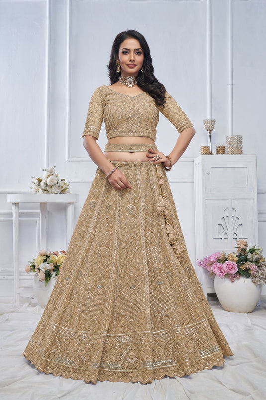 Majestic Net Golden Wedding Lehenga Choli