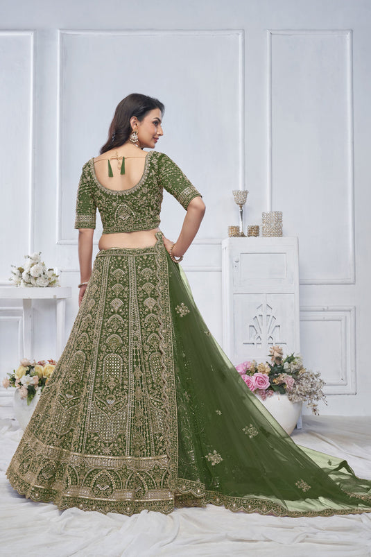 Fascinate Net Green Wedding Lehenga Choli