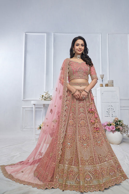 Glamorous Net Pink Wedding Lehenga Choli