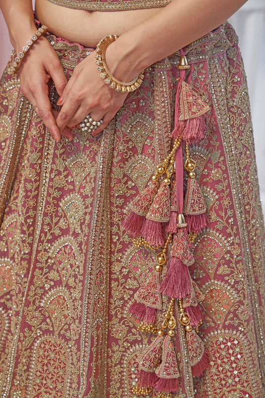 Glamorous Net Pink Wedding Lehenga Choli