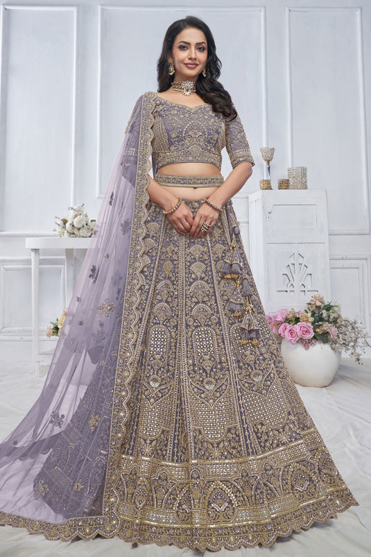 Alluring Net Purple Wedding Lehenga Choli