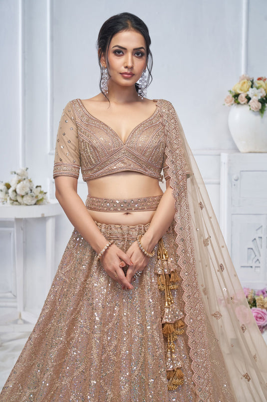 Graceful Net Brown Wedding Lehenga Choli