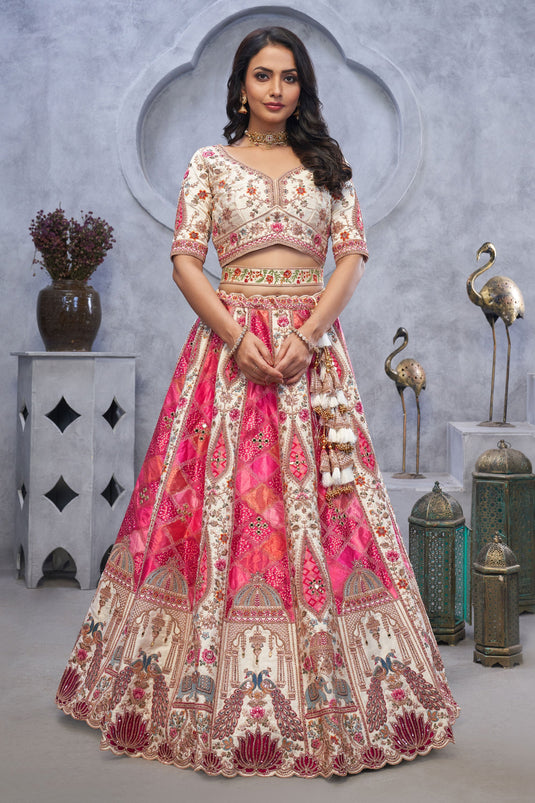 Alluring Organza Silk Beige Wedding Lehenga Choli