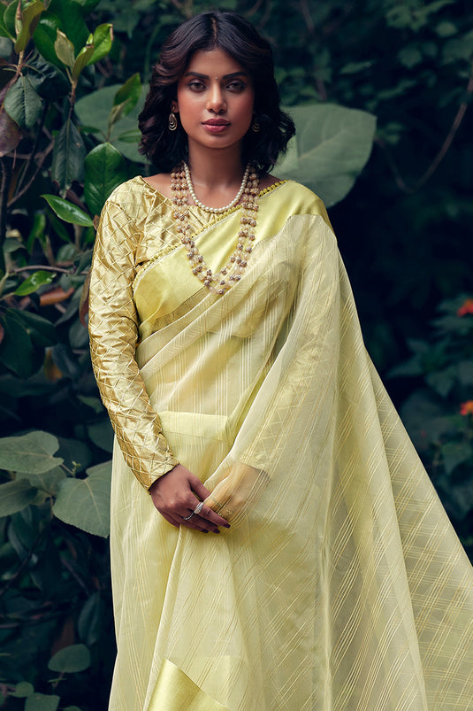 Luxurious Yellow Organza Fabric Saree