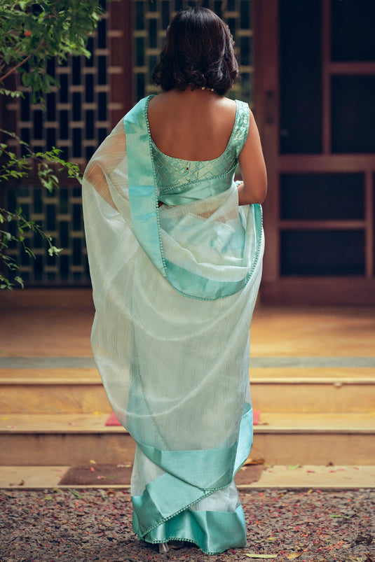 Charming Cyan Organza Saree