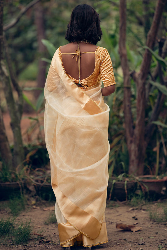 Sophisticated Peach Color Organza Saree