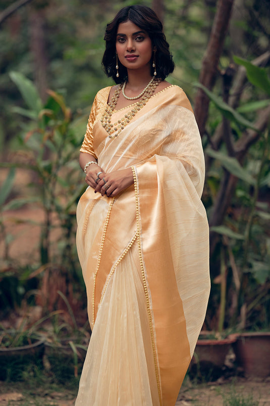 Sophisticated Peach Color Organza Saree