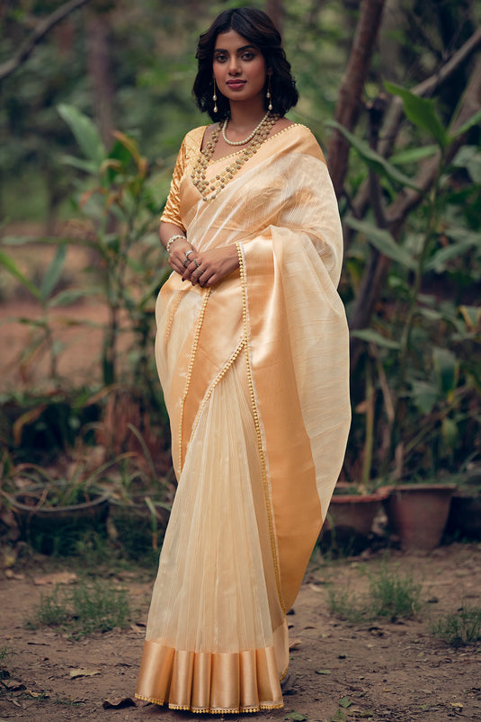 Sophisticated Peach Color Organza Saree