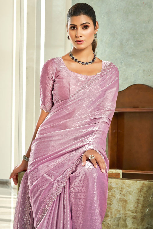 Pink Art Silk Simple Plain Saree